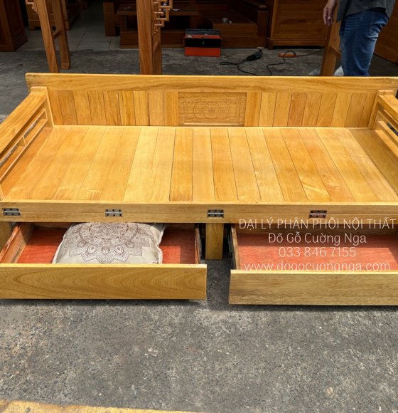 Giường Gấp Gỗ Sồi 2 Ngăn Kéo Hiện Đại 1m6x2m Giá Rẻ