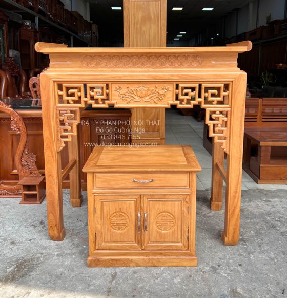 Bàn Thờ Gia Tiên Án Gian Gỗ Gõ Đỏ Cao Cấp 1m27 Kèm Tủ Táp 