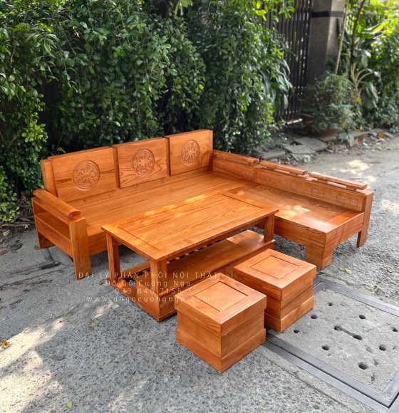 Bộ Bàn Ghế Sofa Gỗ Sồi Nga Hiện Đại 2mx1m8 Trống Đồng 