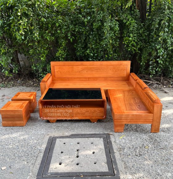 Bộ Ghế Sofa Gỗ Sồi Nga 2mx1m8 Hiện Đại Lau Màu Gõ Đỏ - Bàn Boom
