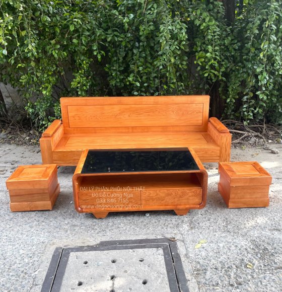 Bộ Bàn Ghế Sofa 1 Văng Gỗ Sồi Nga Đẹp Giá Rẻ - Tựa Liền 