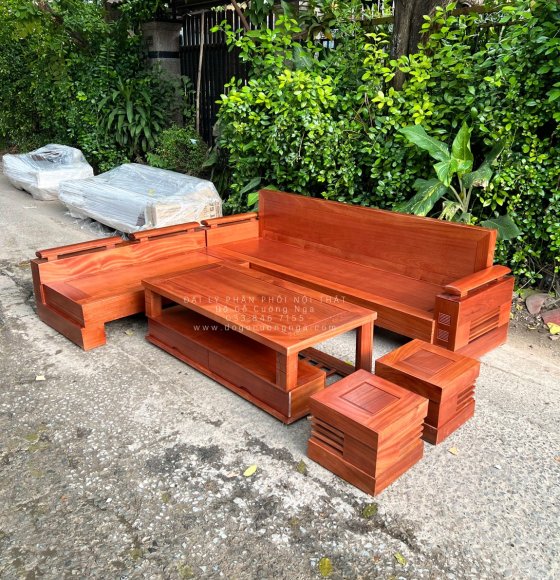 Bộ Ghế Sofa Gỗ Xoan Đào Góc L 2m4x2m Tay Tay Trứng Hiện Đại 