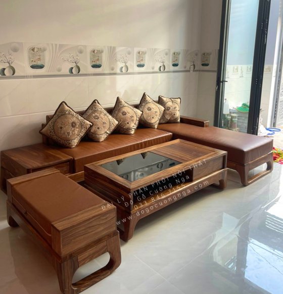 Bộ Ghế Sofa Gỗ Hương Xám Hiện Đại 2m8x1m8 Kèm Nệm - Vế phải