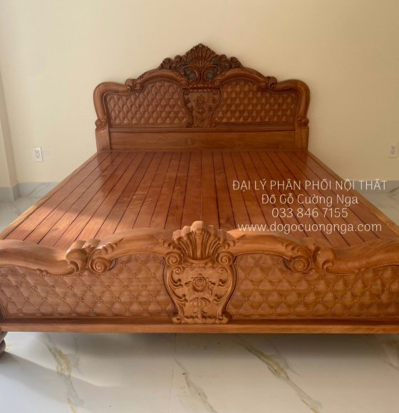 Giường Gỗ Gõ Đỏ Mẫu Hoa Hồng Vạt Phản 