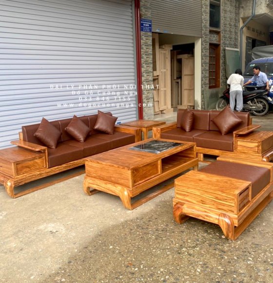 Bộ Bàn Ghế Sofa Gỗ Hương Xám 2 Văng Đùi Gà Cao Cấp - Vế Phải 