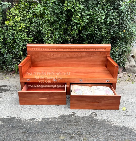Ghế Giường Gấp Gỗ Xoan Đào 2 Ngăn Kéo 1m6x2m Cao Cấp 