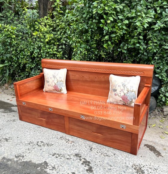 Giường gấp gỗ xoan đào 2 ngăn kéo 1m2x1m9 - liền tấm cao cấp