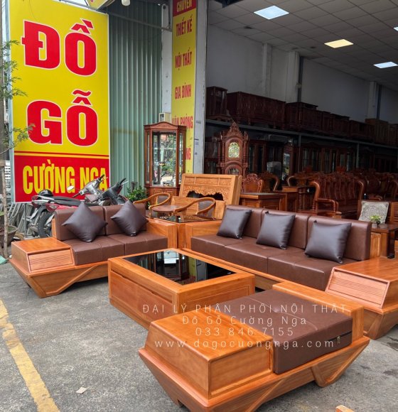 Ghế Sofa Gỗ Gõ Đỏ Cao Cấp 2 Văng Mẫu Thuyền - Vế Trái 