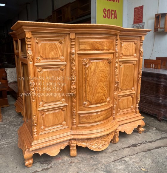 Tủ Thờ Gỗ Gõ Đỏ 1m75 Bụng Phệ Cao Cấp 
