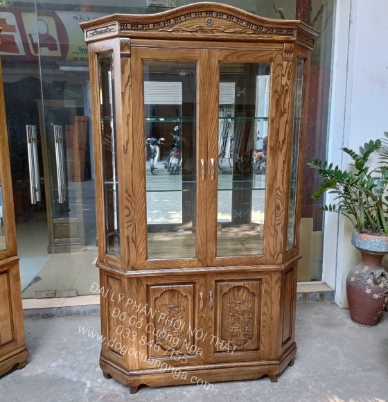 Tủ Rượu Lục Lăng Phòng Khách Gỗ Sồi Nga Lau Màu Óc Chó 