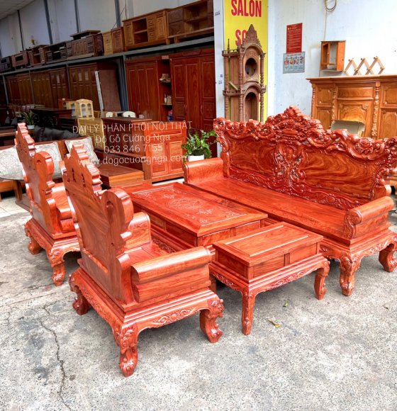 Bộ Bàn Ghế Salon Gỗ Hương Đá Chạm Hoàng Gia Cao Cấp Tay 12 