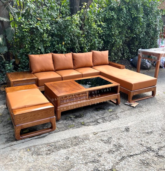 Bộ Ghế Sofa Gỗ Sồi Nga Góc L Chân Choãi Hiện Đại - Vế Phải 