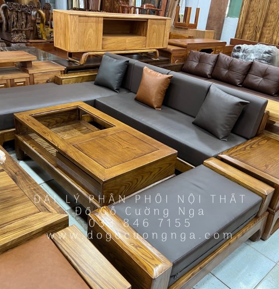 Bộ Bàn Ghế Phòng Khách Gỗ Sồi Nga Hiện Đại Góc L Cao Cấp - Vế Trái 