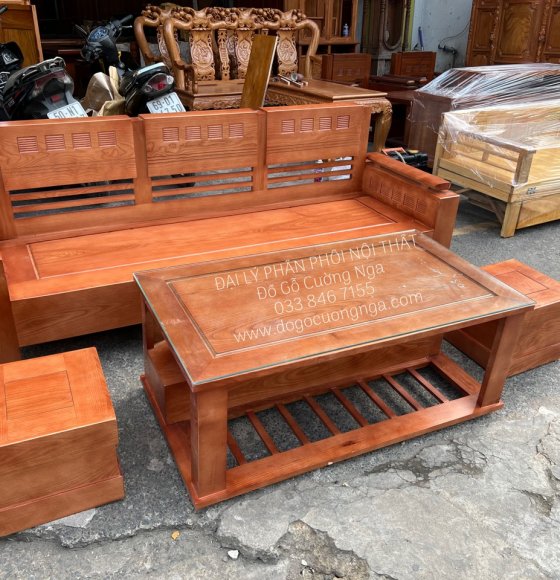 Bộ Sofa Gỗ Sồi Nga 1 Văng 2m - Chân Đơn CD