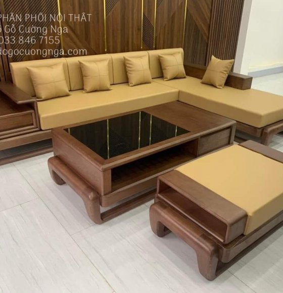 Bộ Ghế Sofa Gỗ Sồi Nga Lau Màu Óc Chó 2m8x2m Vế Trái - Sơn Inchenr
