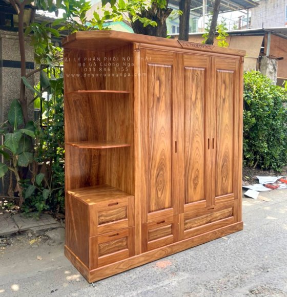 Tủ Quần Áo Gỗ Hương Xám 3 Cánh Góc Trang Trí - Vế Trái