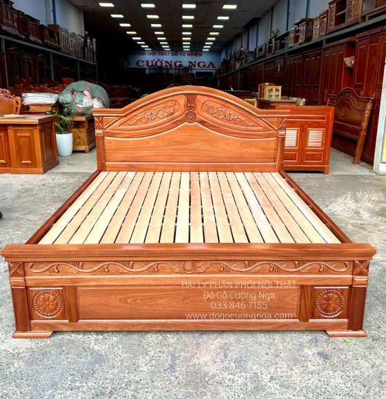 Giường Ngủ Gỗ Xoan Đào Vạt Lan - Mẫu Hoa Lá Tây