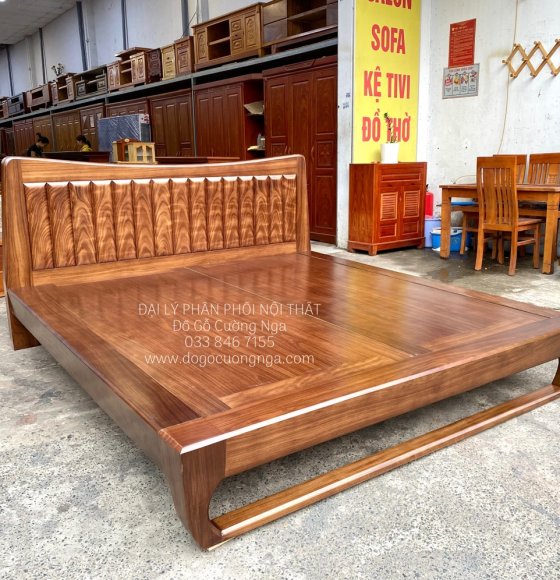 Giường Ngủ Gỗ Hương Xám Kiểu Nhật Chân Quỳ Màu Óc Chó