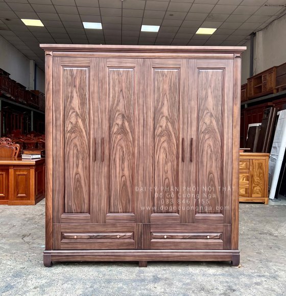 Tủ Quần Áo Gỗ Óc Chó Cao Cấp 4 Cánh Trơn