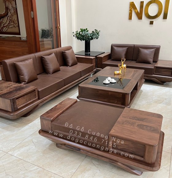 Bộ Sofa 2 Văng Thuyền Gỗ Óc Chó Cao Cấp