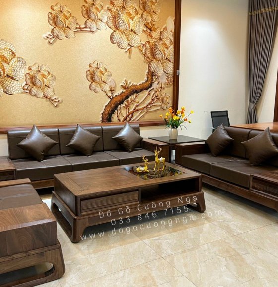 Bộ Sofa 2 Văng Choãi Gỗ Óc Chó Cao Cấp 