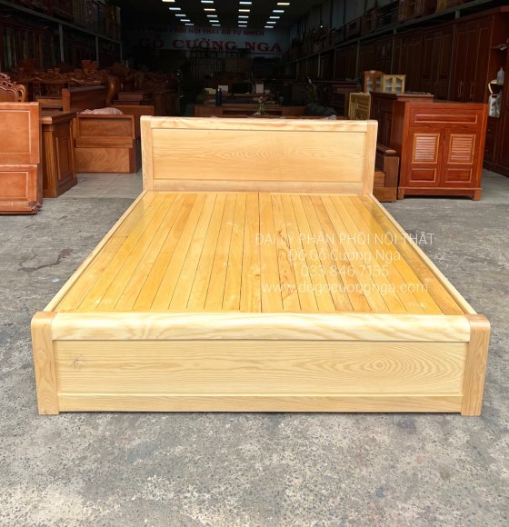 Giường Ngủ Gỗ Sồi Nga Vạt Phản Trơn - Màu Tự Nhiên
