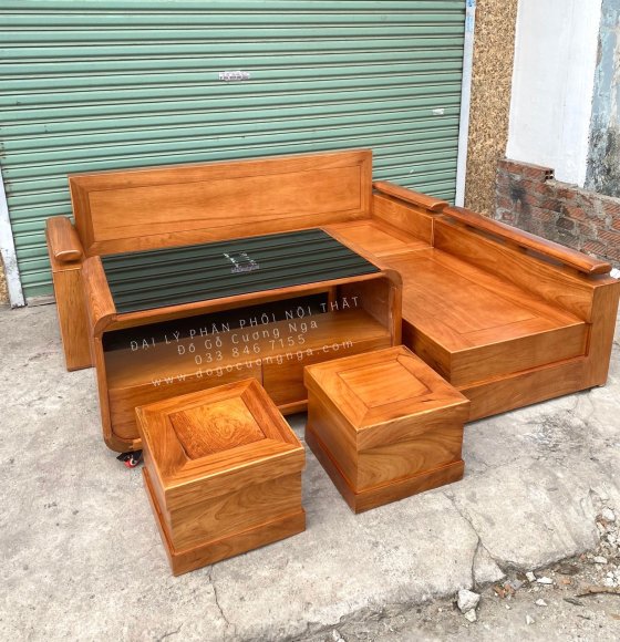 Ghế Sofa Gỗ Gõ Đỏ Góc L 2mx1m8 Đẹp Sang Trọng 