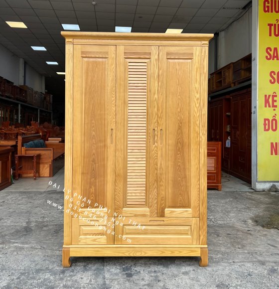 Tủ Quần Áo Gỗ Sồi Nga 3 Cánh 1m4 - Lau Màu Hương