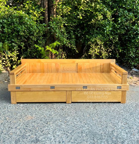 Ghế Giường Gỗ Sồi 2 Ngăn Kéo 1m4x1m9 Giá Rẻ Mẫu Mới