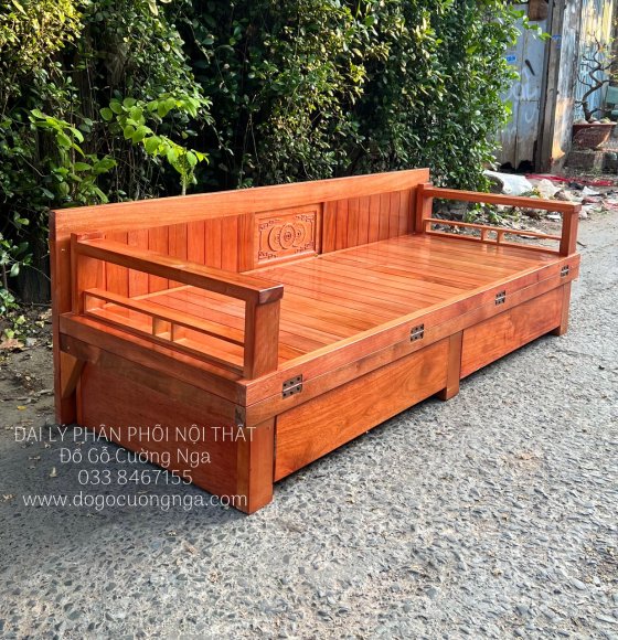 Giường gấp gỗ Sồi 1m6x2m có ngăn kéo