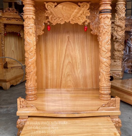 Bàn Thờ Ông Địa Gỗ Gõ Đỏ 60x1m07 Mái Chùa