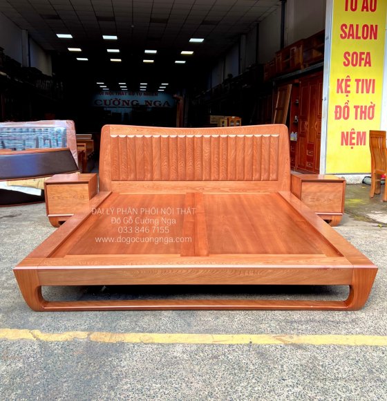 Giường Gỗ Xoan Đào Kiểu Nhật Chân Quỳ Hiện Đại 
