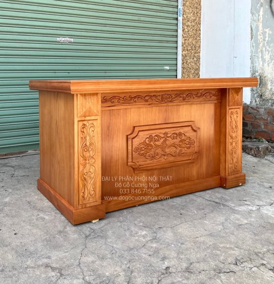 Bàn Làm Việc Gỗ Gõ Đỏ Cao Cấp 1m4 - Chạm Hoa Dây