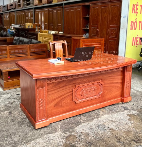 Bộ Bàn Ghế Làm Việc Giám Đốc Gỗ Xoan Đào Cao Cấp - 1m8