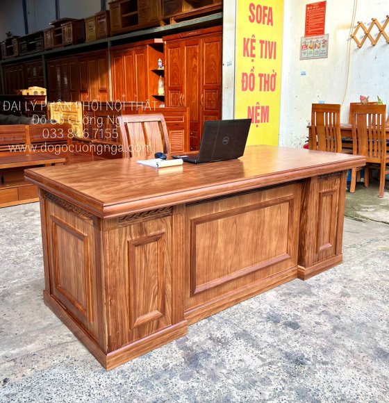 Bàn Làm Việc Giám Đốc Gỗ Hương Xám 1m87 