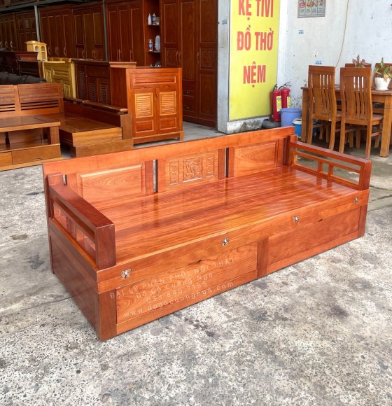 Giường Gấp Gỗ Xoan Đào 2 Ngăn Kéo 1m2x1m9 Bản Lề Âm 