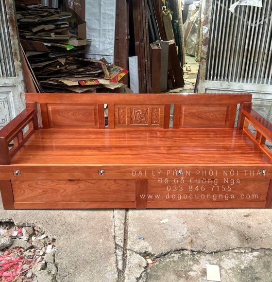 Giường Gấp Gỗ Xoan Đào 1m6x2m Bản Lề Âm 2 Ngăn Kéo 