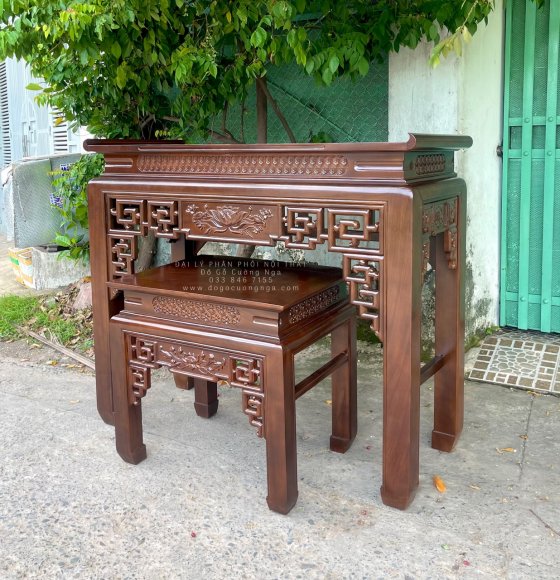 Bàn Thờ Gia Tiên Gỗ Gõ Đỏ 1m53 Hiện Đại Màu Óc Chó