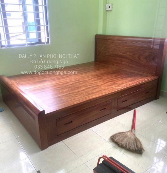 Giường Ngủ Có Ngăn Kéo Gỗ Cẩm Vân Phản Liền Đơn Giản