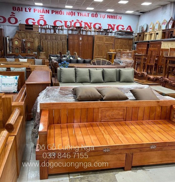 Giường Gấp Ô Kéo Gỗ Sồi 1m4x1m9 