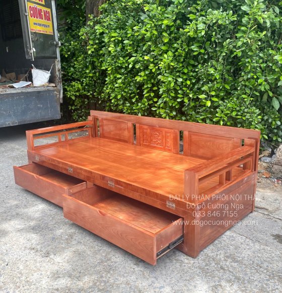 Ghế Sofa Giường Gấp 2 Ngăn Kéo Gỗ Xoan Đào 1m6x2m Hiện Đại 