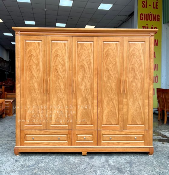 Tủ Áo Gỗ Gõ Đỏ 5 Cánh Hiện Đại Bền Đẹp