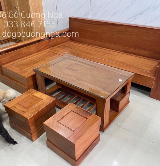 Ghế sofa gỗ gõ đỏ góc L hiện đại 2m1x1m75