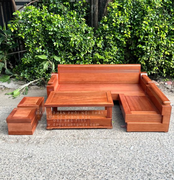 Sofa Gỗ Xoan Đào Góc Chữ L 2m1x1m6 Tựa Soi Hiện Đại 