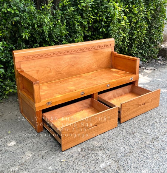 Giường Gấp Gỗ - Ghế Mở Ra Thành Giường Gỗ Gõ Đỏ 2 Ngăn Kéo 1m4x2m