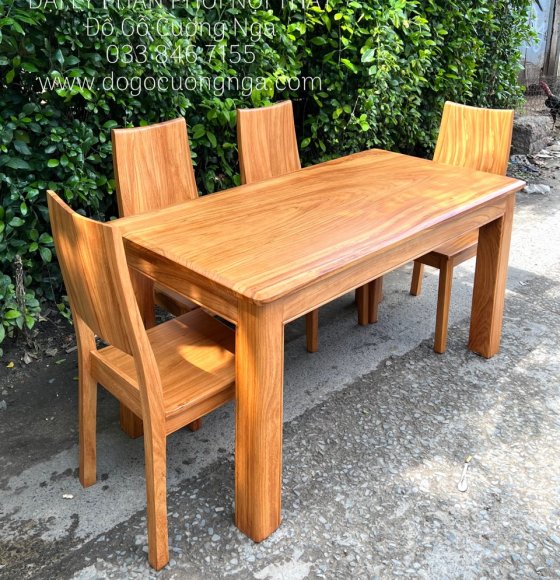 Bàn Ăn Gỗ Gõ Đỏ 4 Ghế Mặt Nguyên Khối Hiện Đại