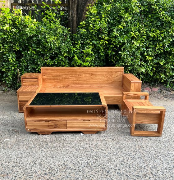 Bàn Ghế Sofa Văng Gỗ Hương Xám 3 Ngăn Kéo Hiện Đại