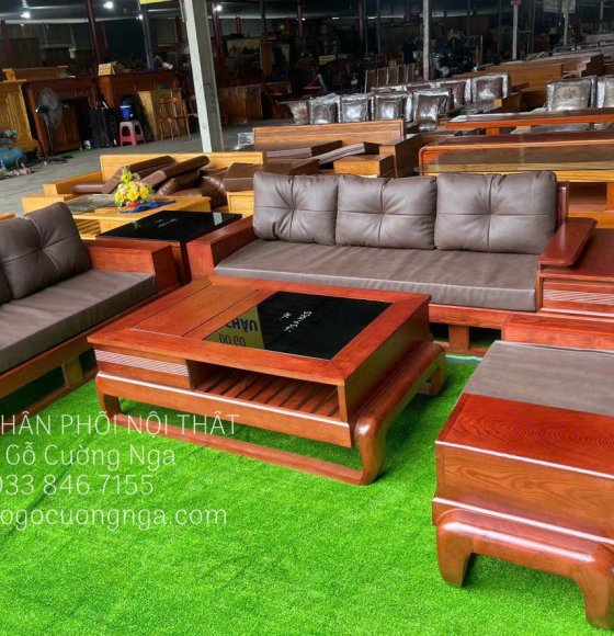 Bàn Ghế Phòng Khách Gỗ Sồi Nga Cao Cấp Kèm Nệm 