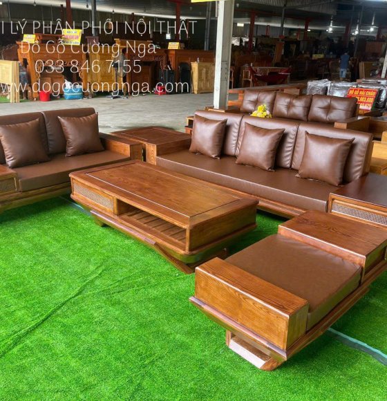 Ghế Sofa Gỗ Sồi Nga Lau Màu Óc Chó Sang Trọng 
