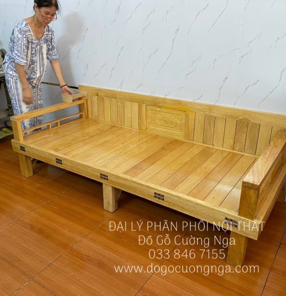Ghế sofa giường gỗ sồi  1m2x1m9 - màu tự nhiên 